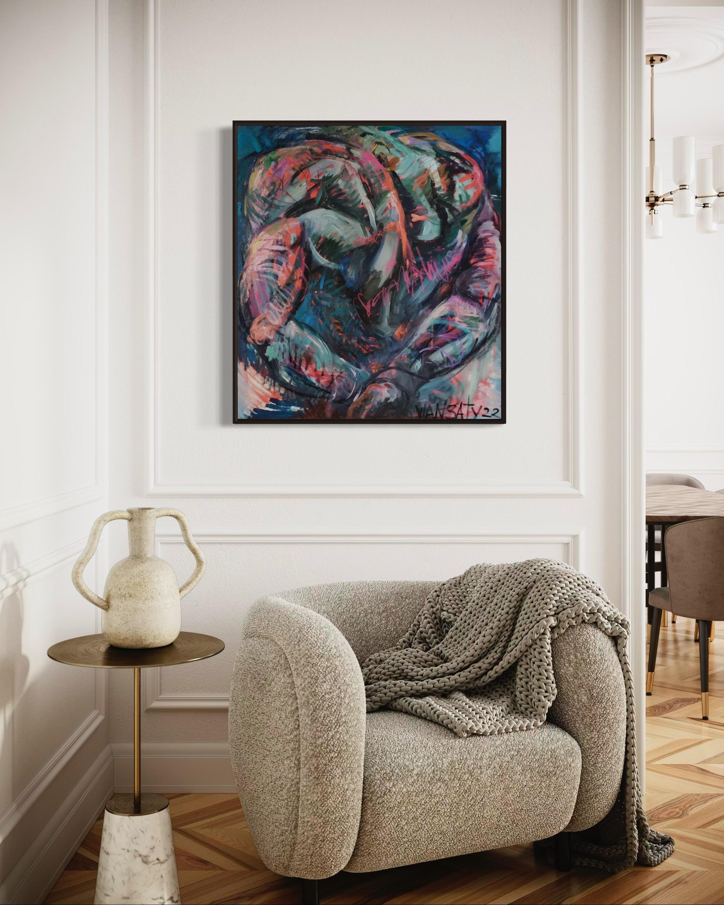 N3, 80 x 90 cm, acrylique, huile, toile en vente 4