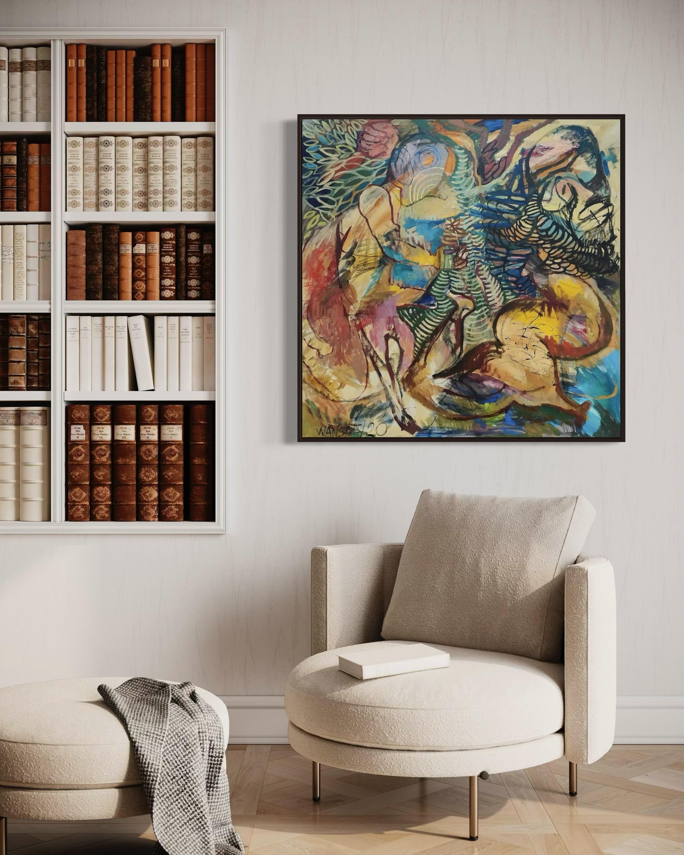 Scène pastorale sous le chêne, 100x100cm, acrylique, huile, toile - Contemporain Painting par Tatiana Levchenko