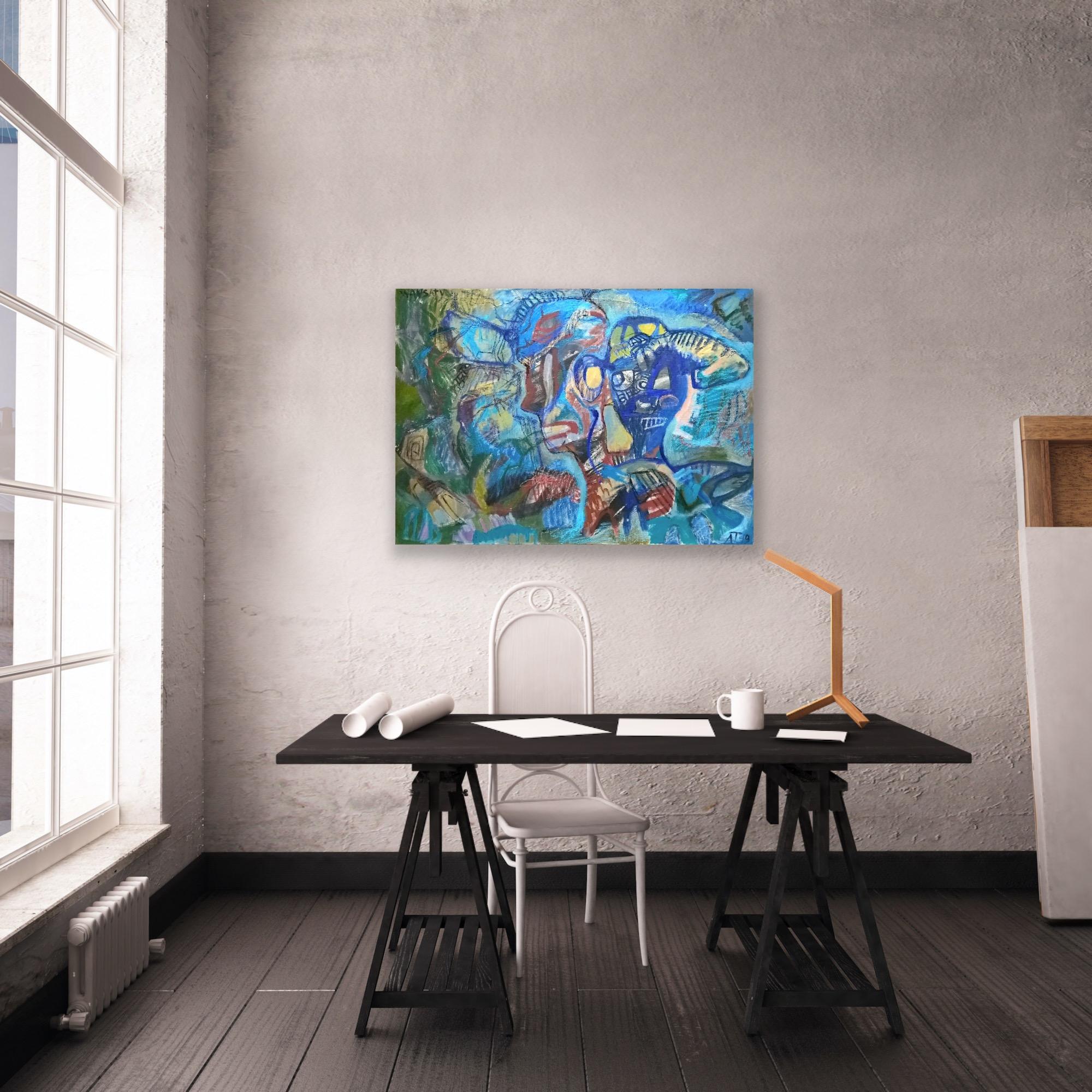 Deux têtes, 70 x 100 cm, acrylique sur toile en vente 3