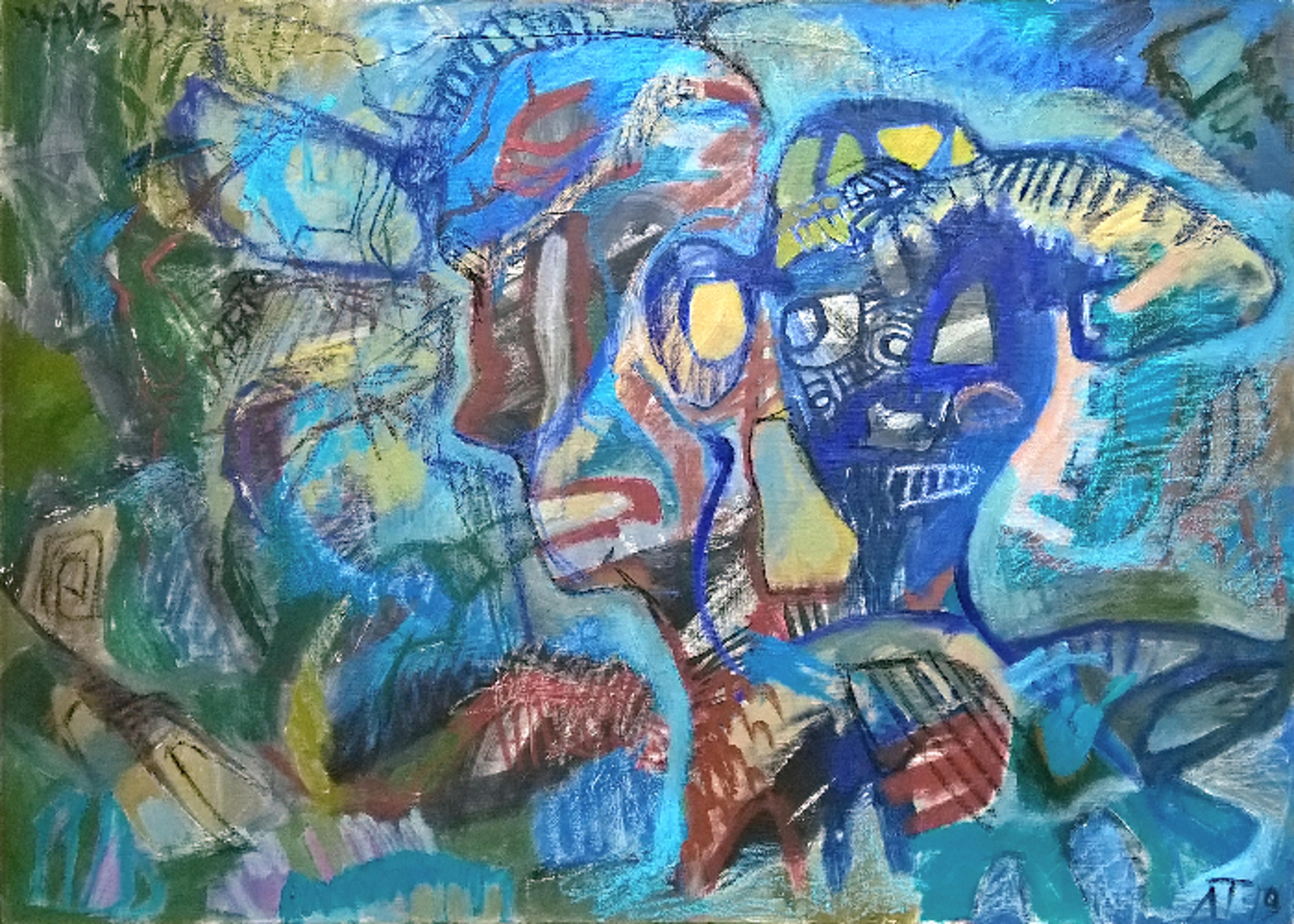 Tatiana Levchenko Abstract Painting - Two heads, 70x100cm, acrylic on canvas