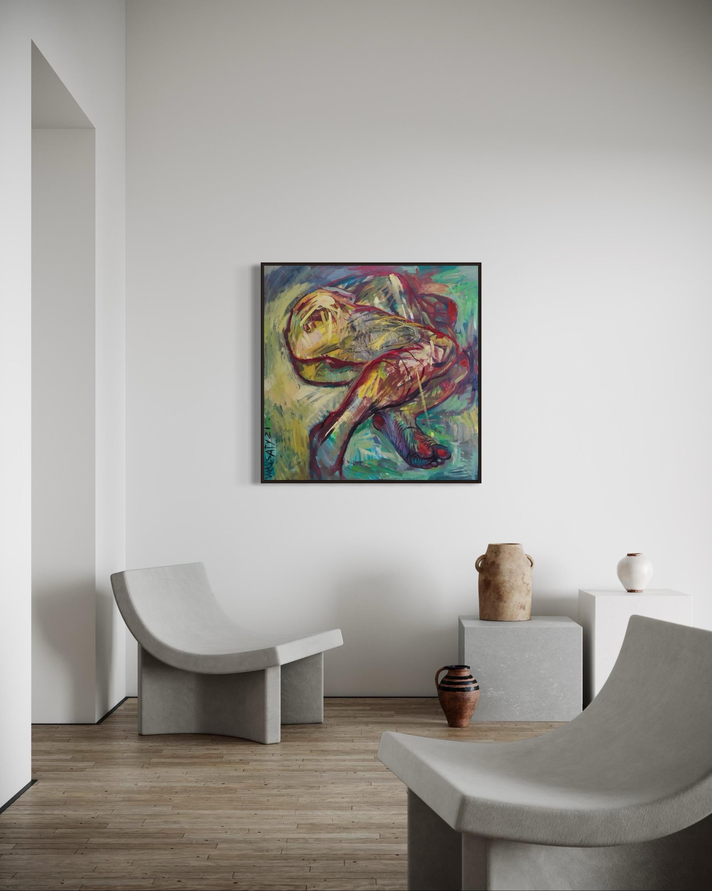 Vulnerability, 100x100cm, Acryl, Öl, Leinwand im Angebot 2