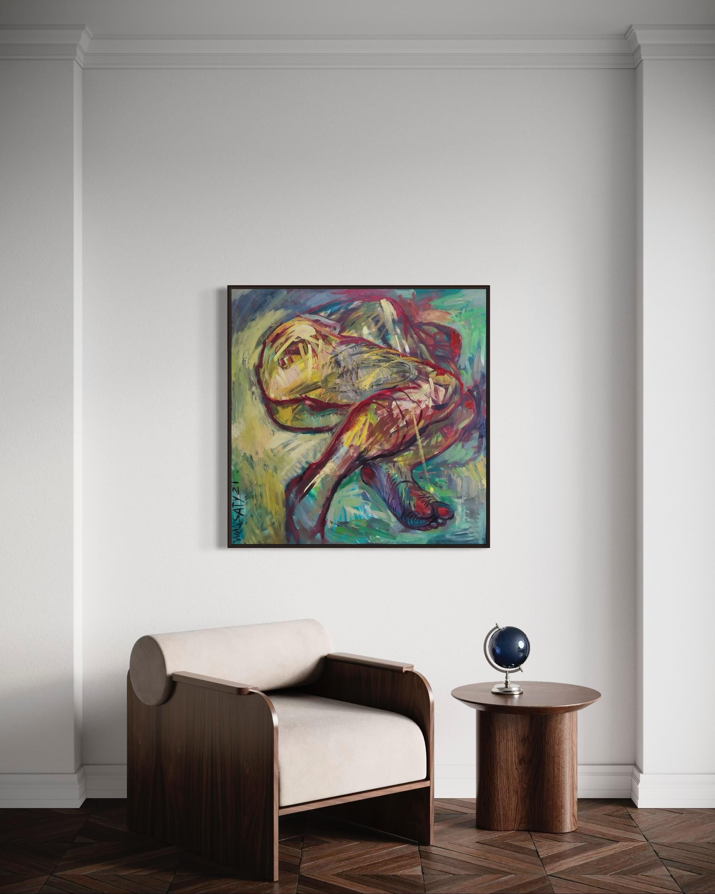 Vulnerability, 100x100cm, Acryl, Öl, Leinwand im Angebot 4