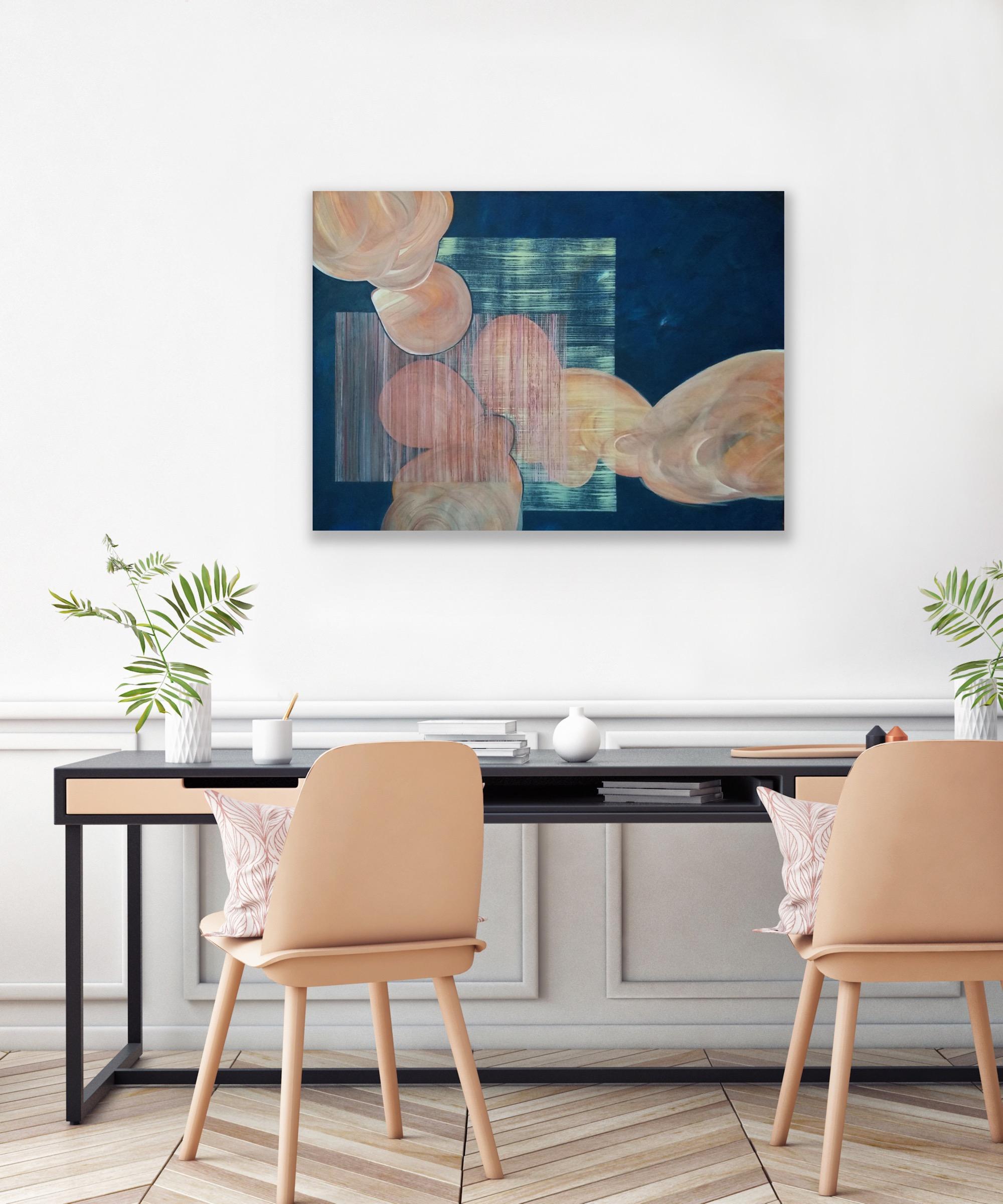 L'illusione dell'intimità, 70x100cm, acrilico su tela - Abstract Painting Grigio di Tatiana Nega