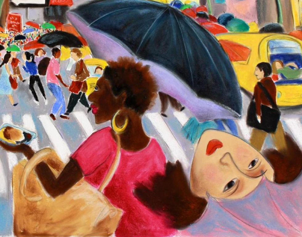 UMBRELLAS ON 42ND STREET - Painting by Tatjana Krizmanic