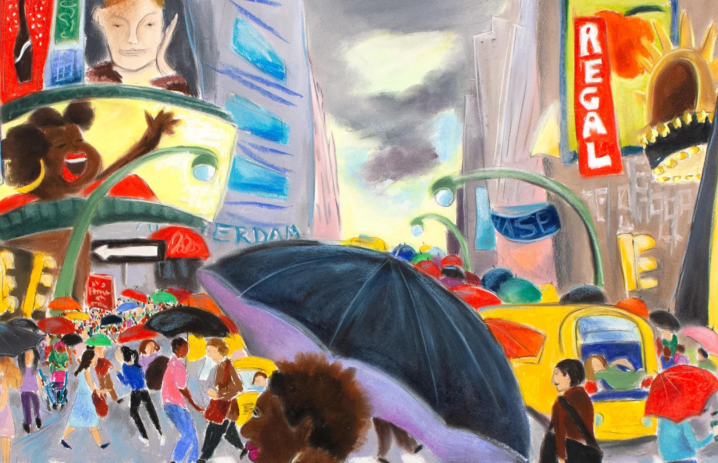 Pastel on Paper

This is a second piece in a series of paintings from the early lock down of 2020. The painting was inspired by a photograph by Sasha Meyerowitz of a crosswalk on 42nd street in the old days full of people and energy, vitality and
