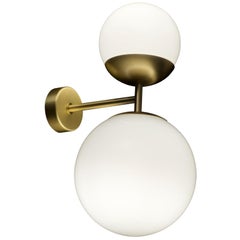 Biba Applique Wall Lamp in Satin Brass and White Glass for Tato Italian