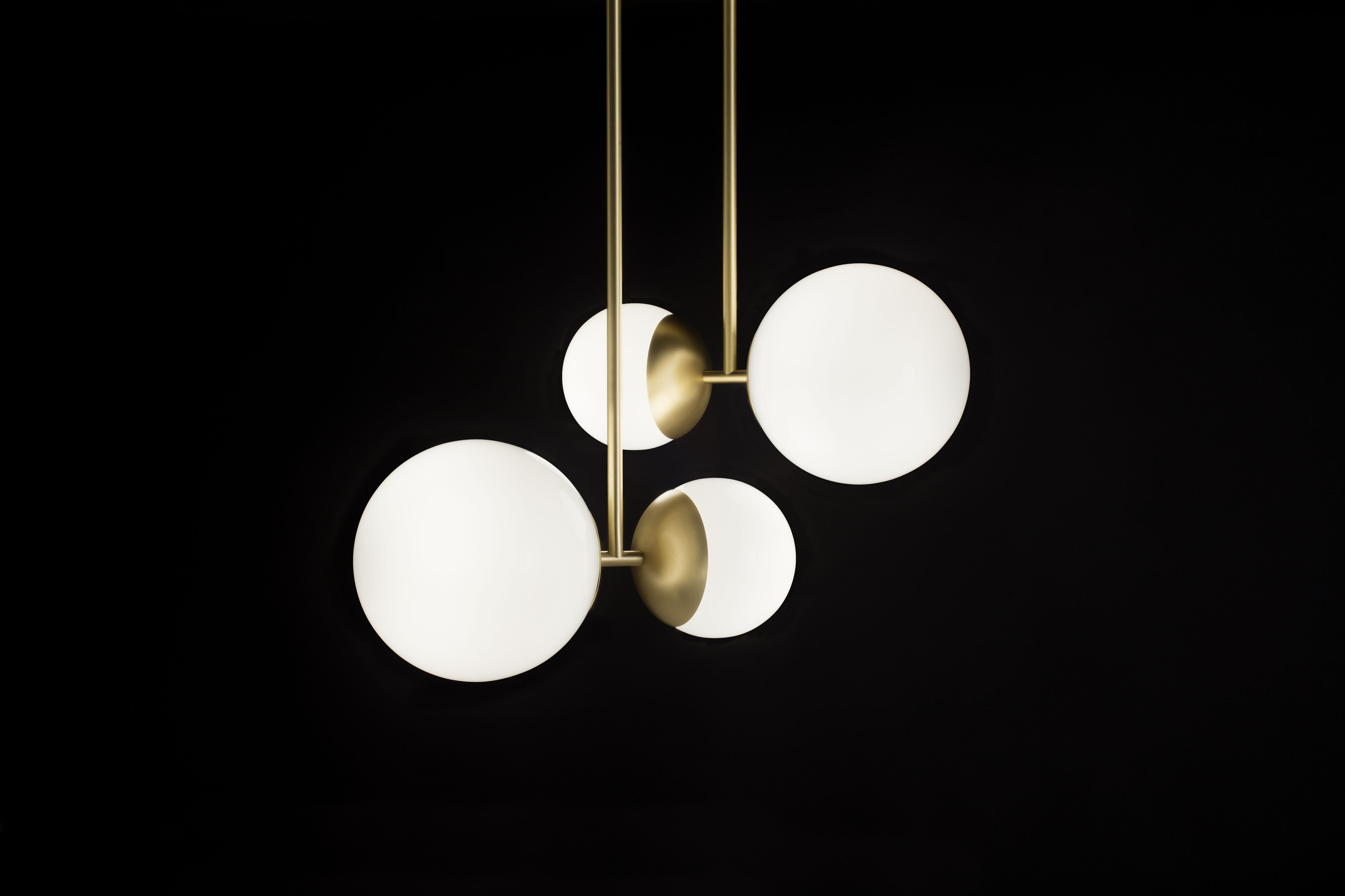 Biba Sospensione ceiling lamp in satin brass and white glass for Tato Italia. 

Designed by Lorenza Bozzoli in 2017 this lamp is executed in a brushed brass combined with a white glass using the finest materials available and to the exacting