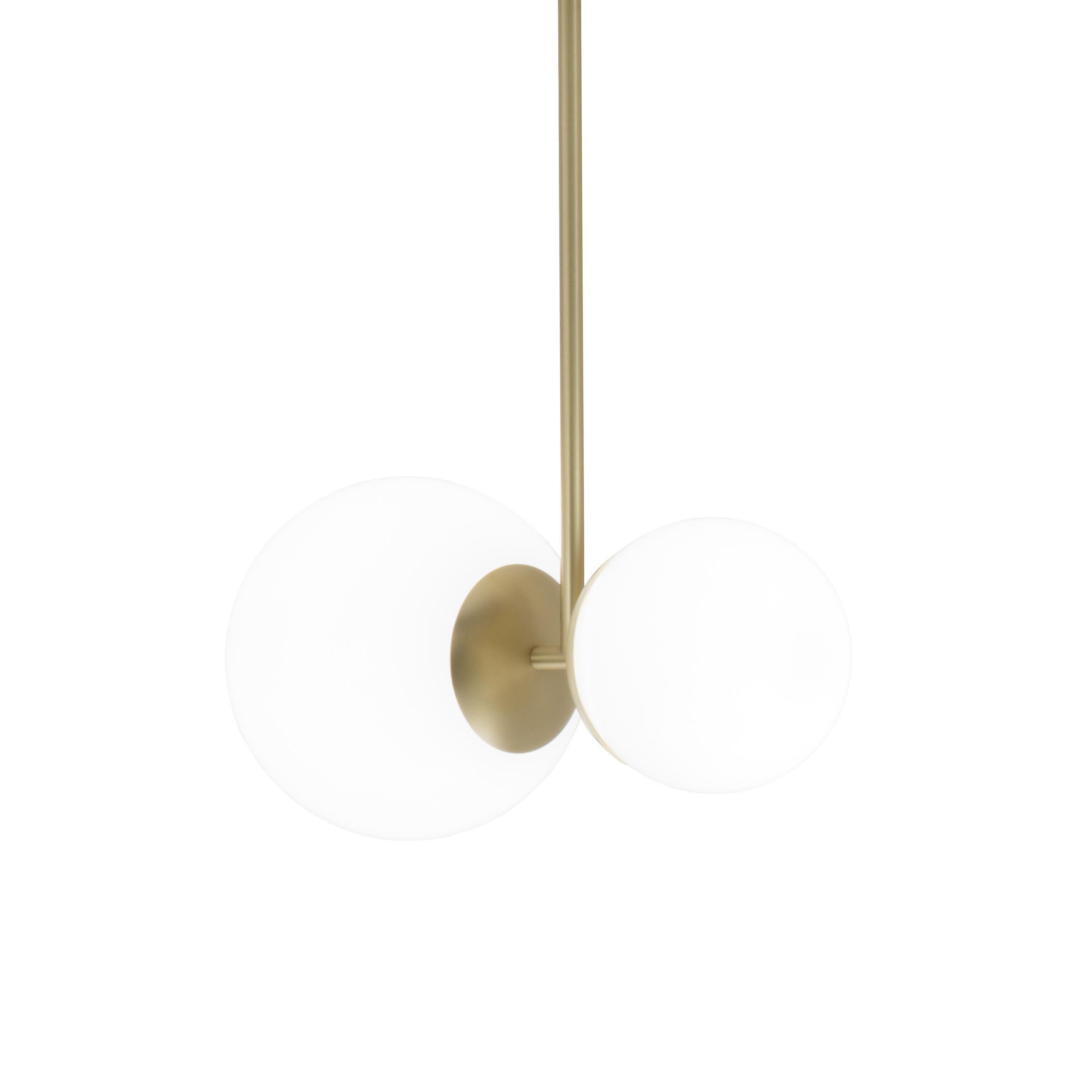 Italian Biba Sospensione Ceiling Lamp in Satin Brass and White Glass for Tato Italia
