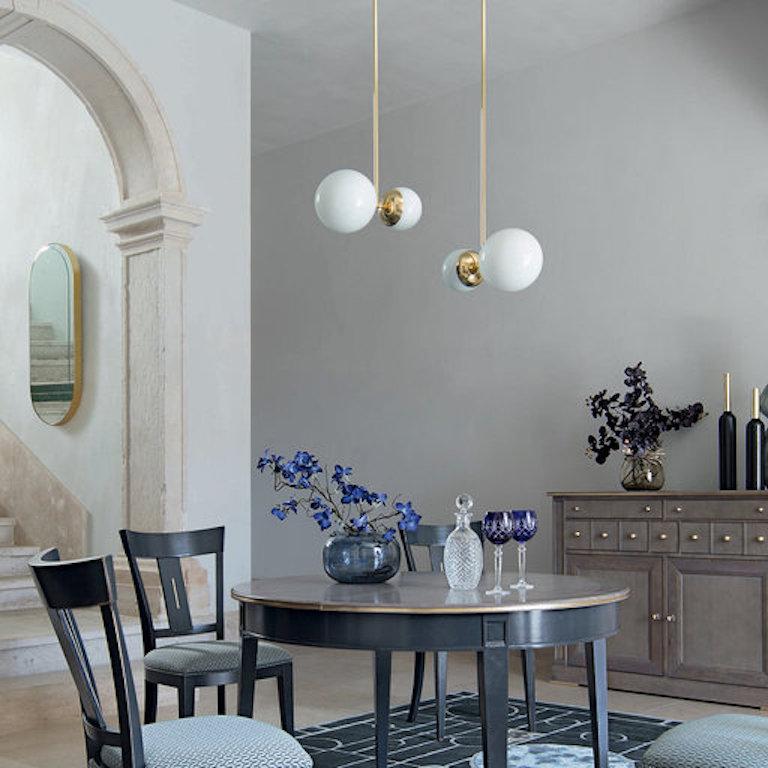Mid-Century Modern Biba Sospensione Ceiling Lamp in Satin Brass and White Glass for Tato Italia