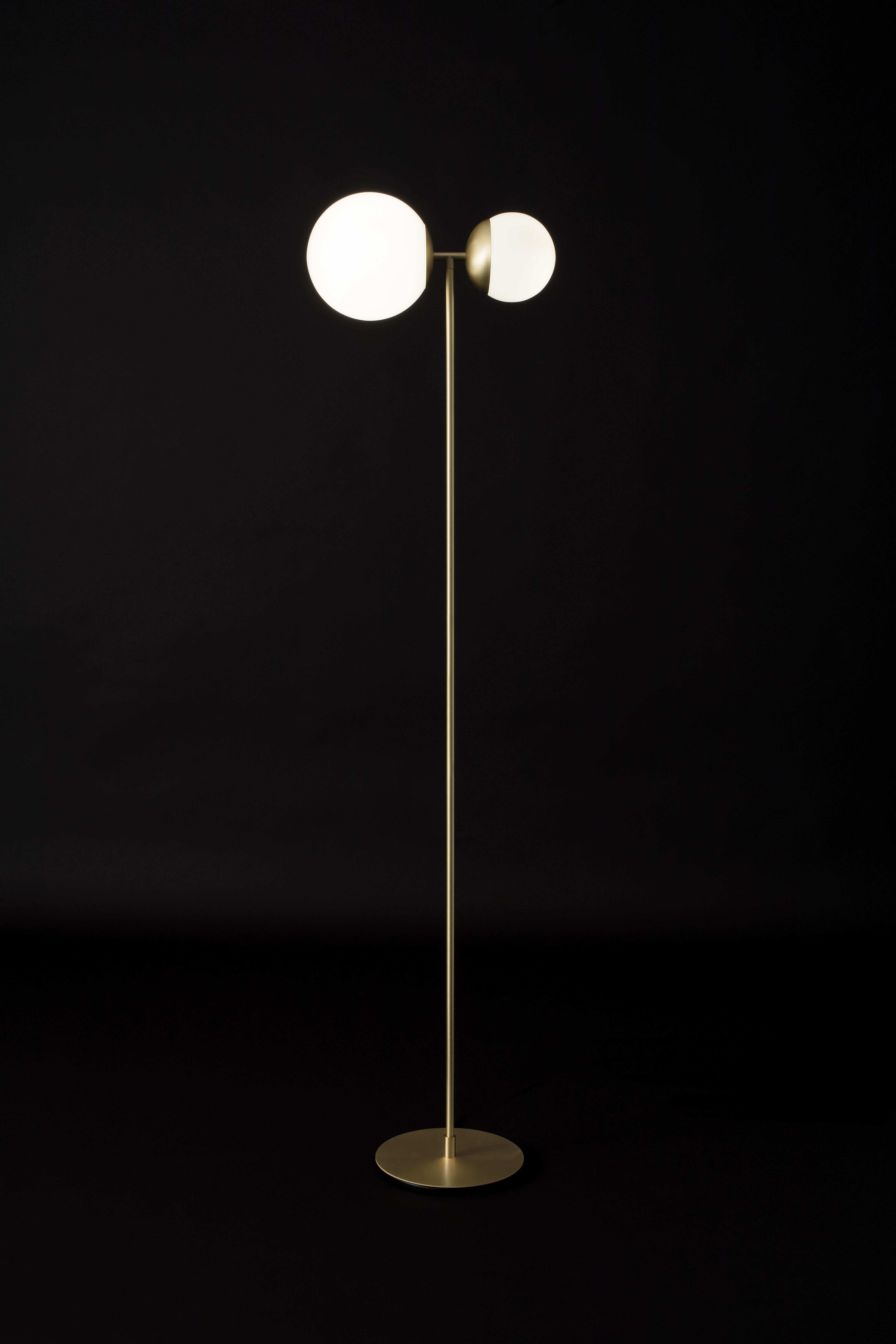 Tato Italia Biba Terra floor lamp in satin brass for Tato Italia. 

Designed by Lorenza Bozzoli in 2017 this lamp is executed in a brushed brass combined with a white glass using the finest materials available and to the exacting standards of Tato