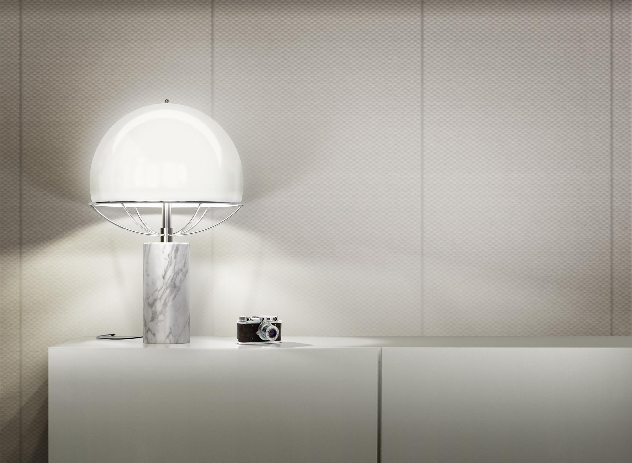 Mid-Century Modern Tato Italia 'Jil' Table Lamp in Chrome and White Glass