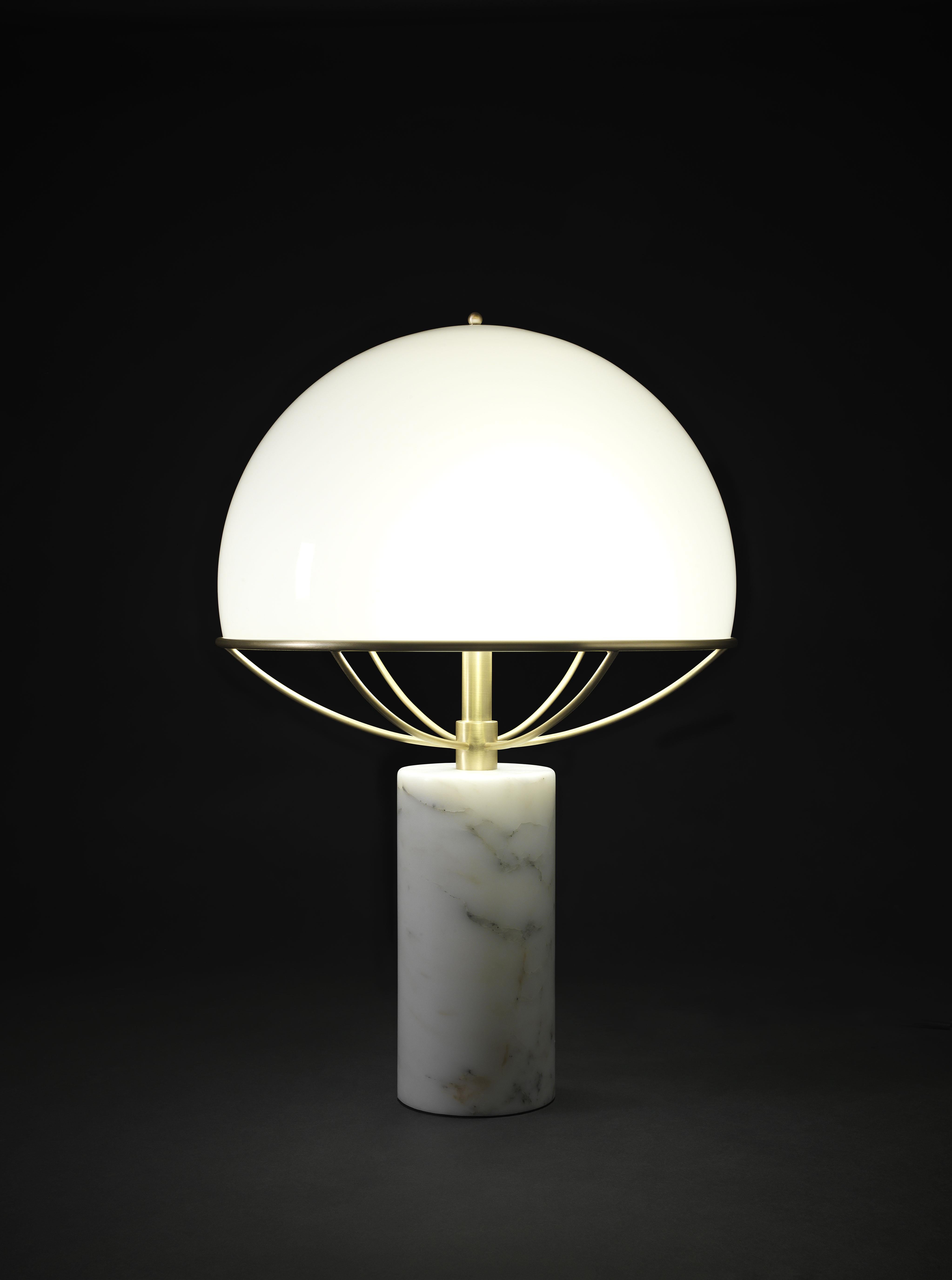 Mid-Century Modern Tato Italia 'Jil' Table Lamp in Satin Black Chrome and White Glass