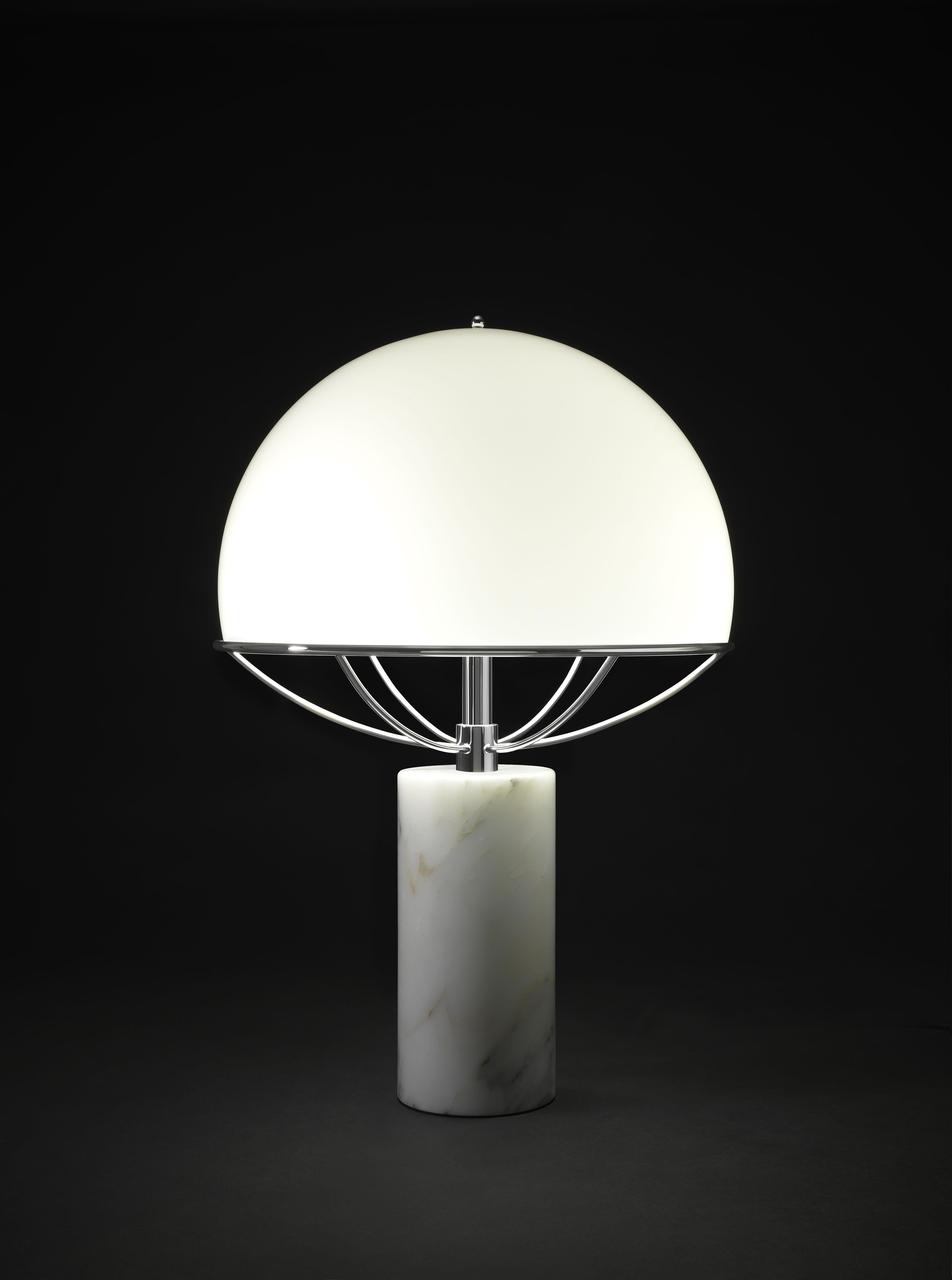 Italian Tato Italia 'Jil' Table Lamp in Satin Black Chrome and White Glass