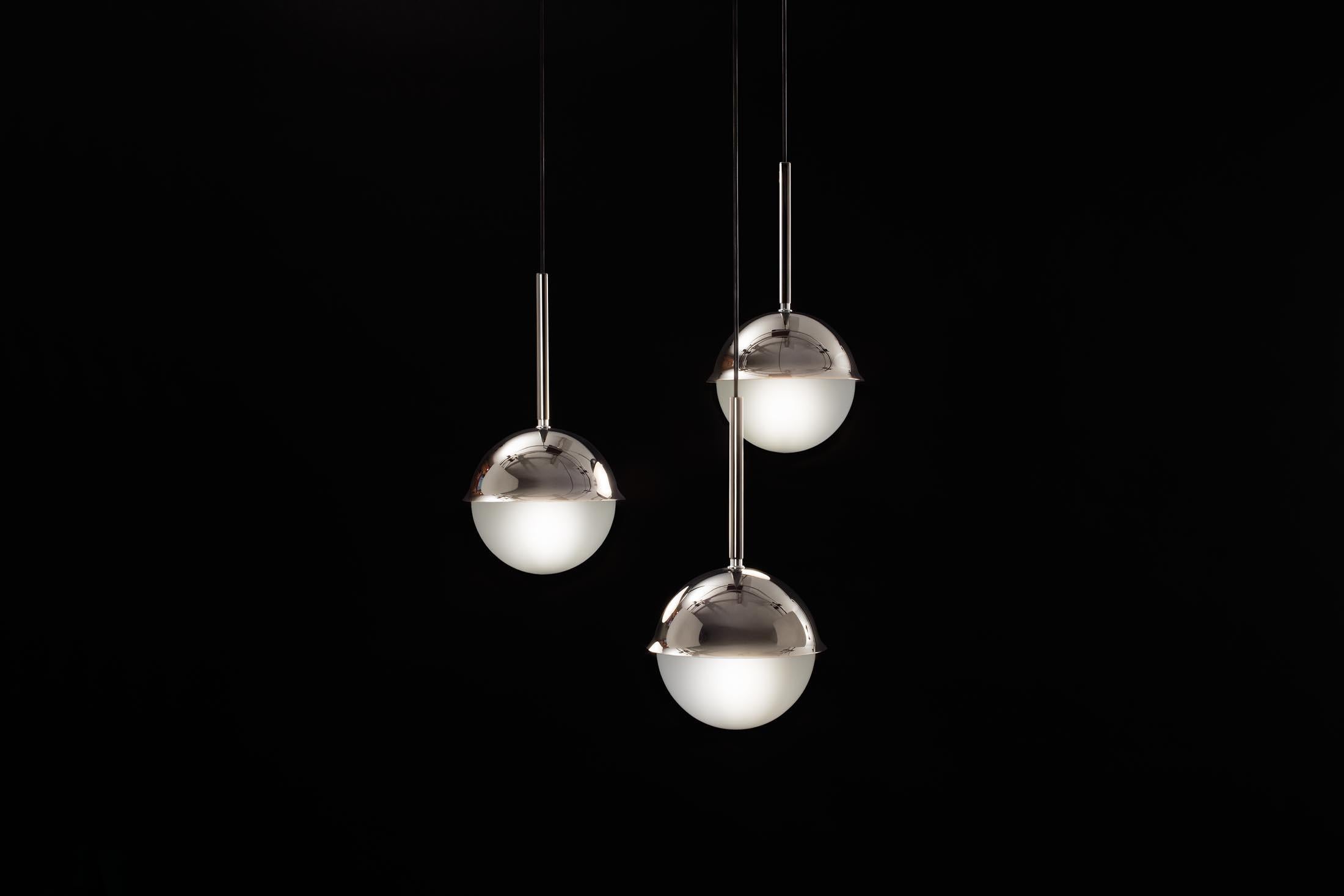 Mid-Century Modern Netta Sospensione Pendant Lamp in Black Chrome and Satin Glass for Tato Italia