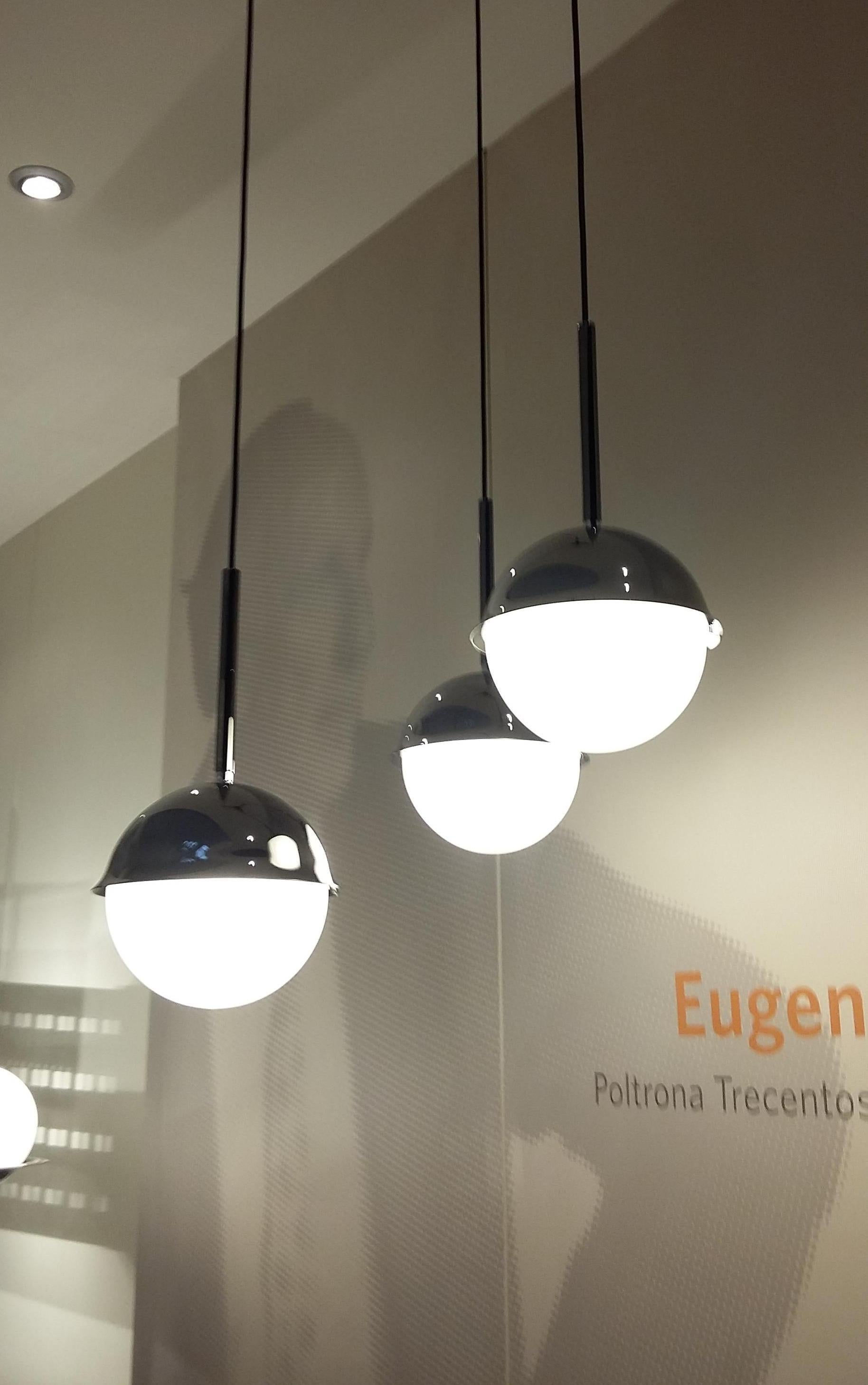 Italian Netta Sospensione Pendant Lamp in Black Chrome and Satin Glass for Tato Italia