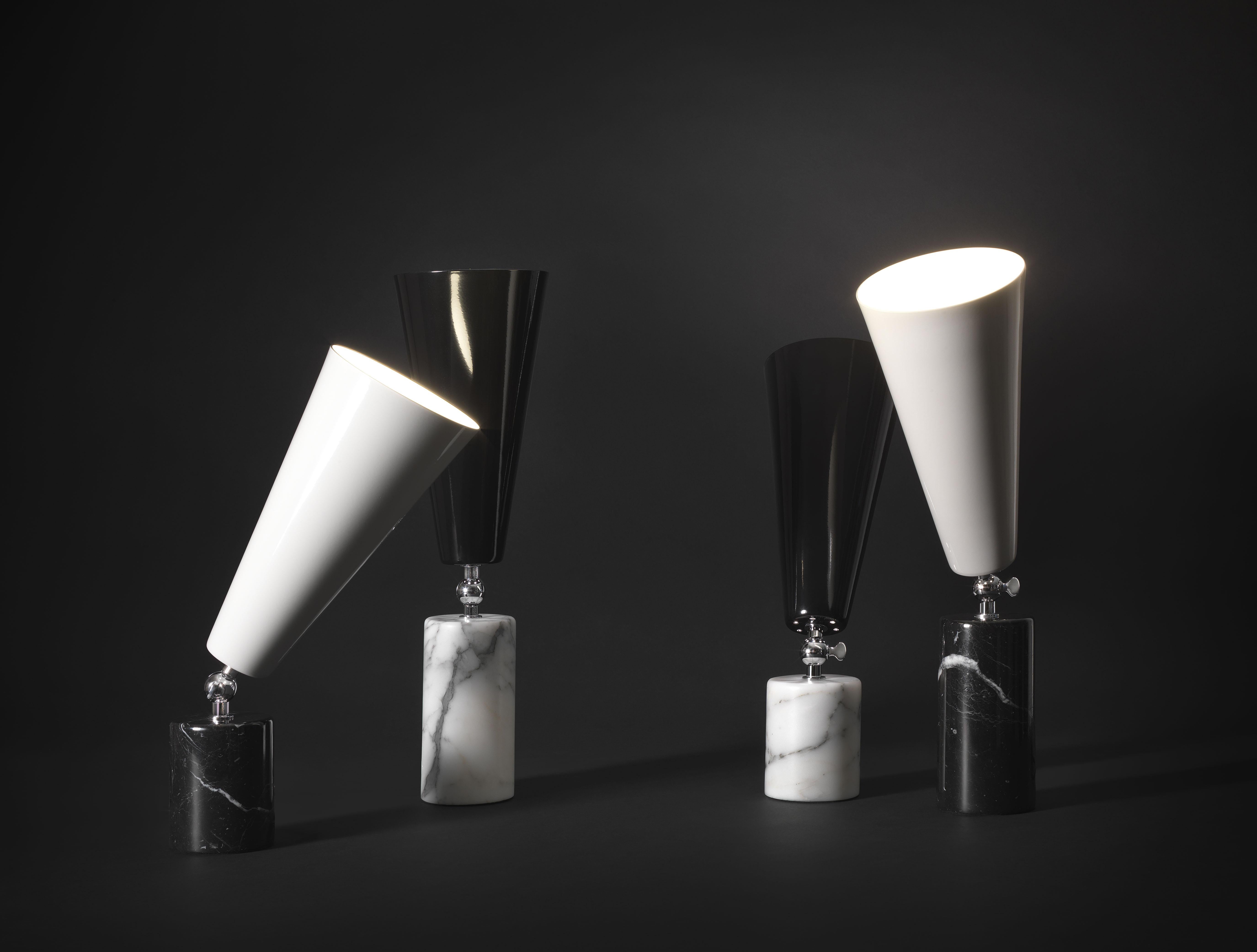 Lampe de table 'VOX' de Tato Italia en marbre noir Marquinia, chrome et blanc Neuf - En vente à Glendale, CA