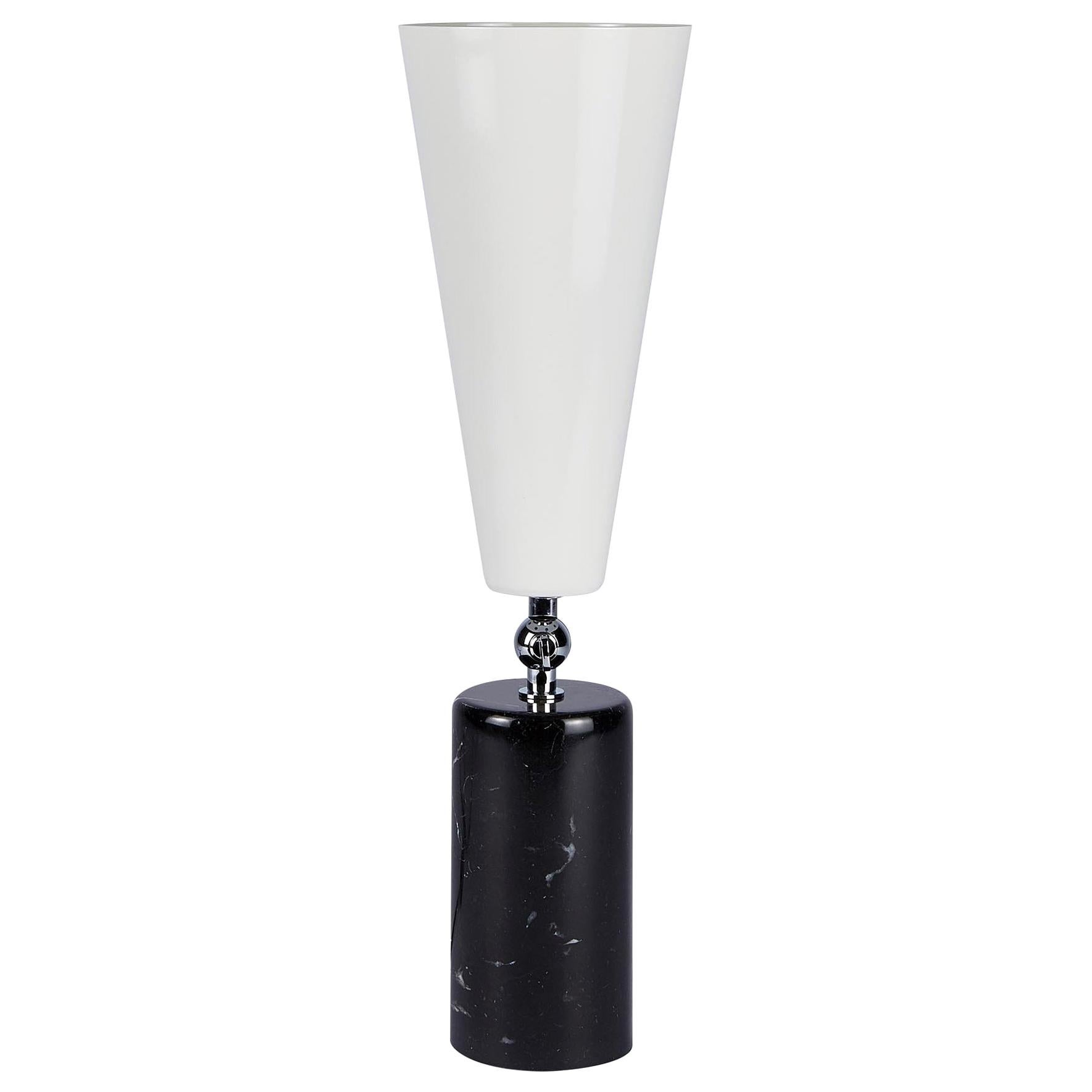 Tato Italia 'Vox' Table Lamp in Black Marquinia Marble, Chrome, and White For Sale