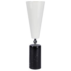 Lampe de table 'VOX' de Tato Italia en marbre noir Marquinia, chrome et blanc