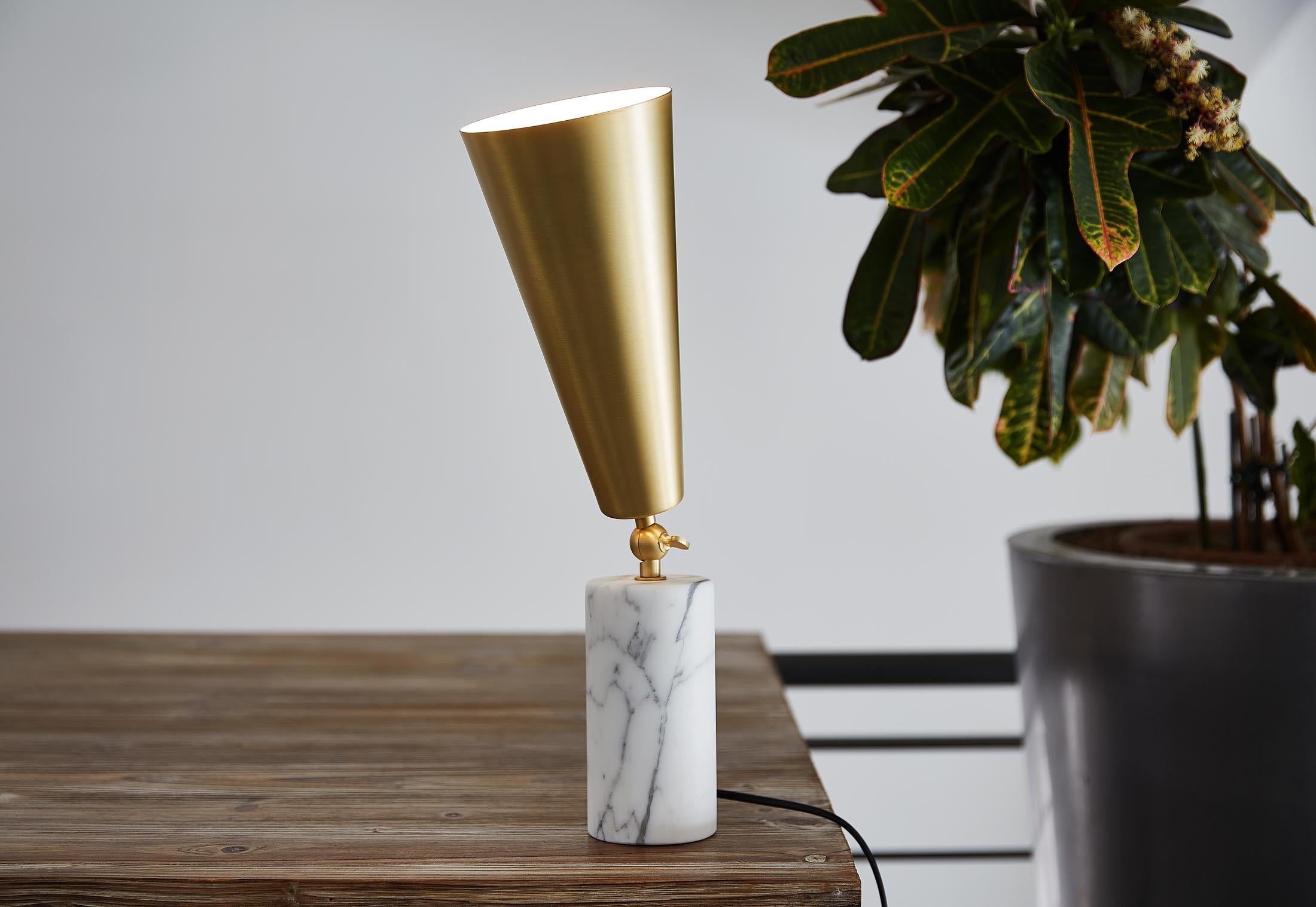 Tato Italia 'Vox' Table Lamp in White Carrara Marble and Satin Brass. Designed by Lorenza Bozzoli in 2016.

Price is per item. Available to order in unlimited quantities. Available in 15.7