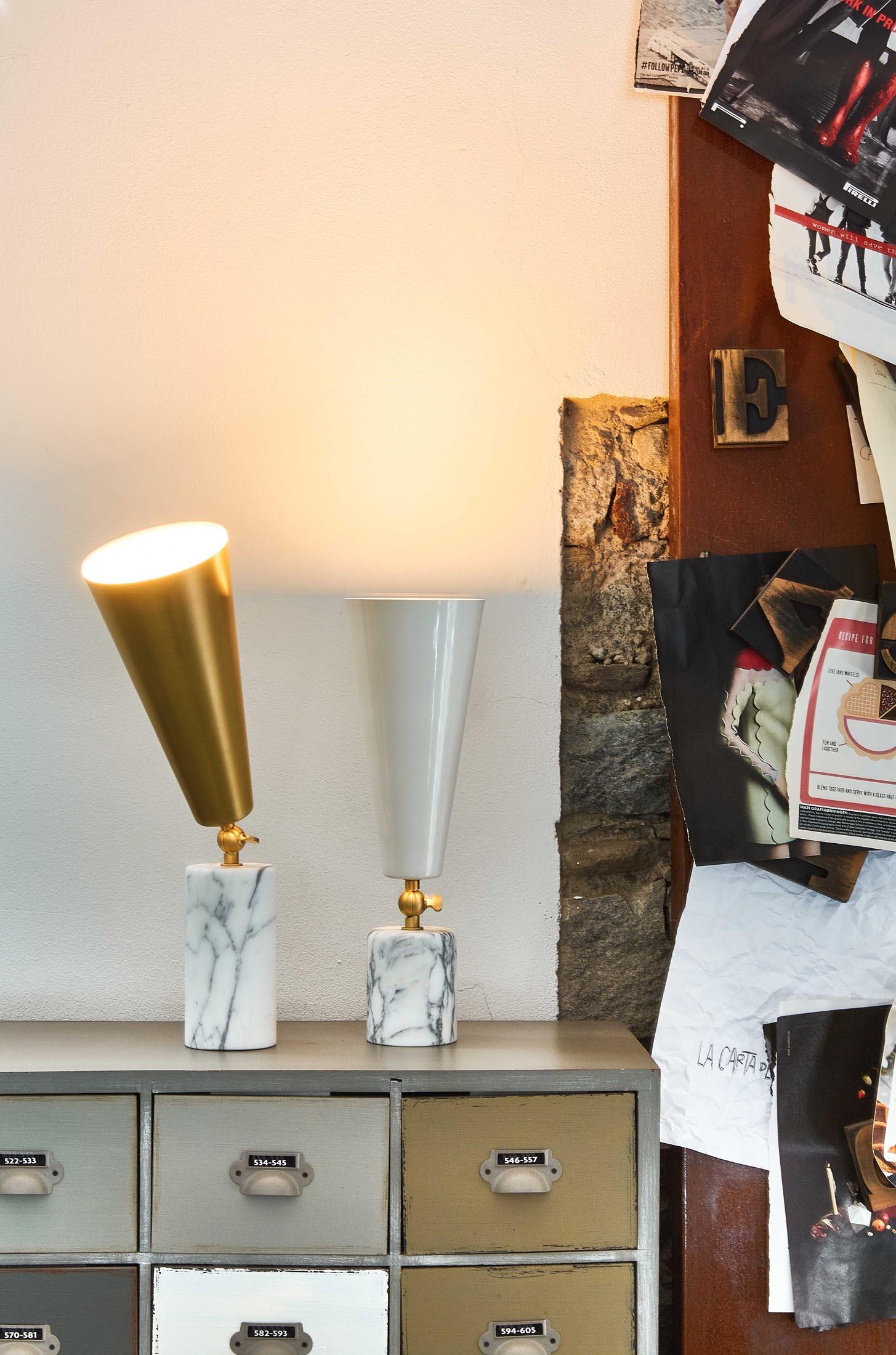 Tato Italia 'Vox' Table Lamp in White Carrara Marble and Satin Brass For Sale 1