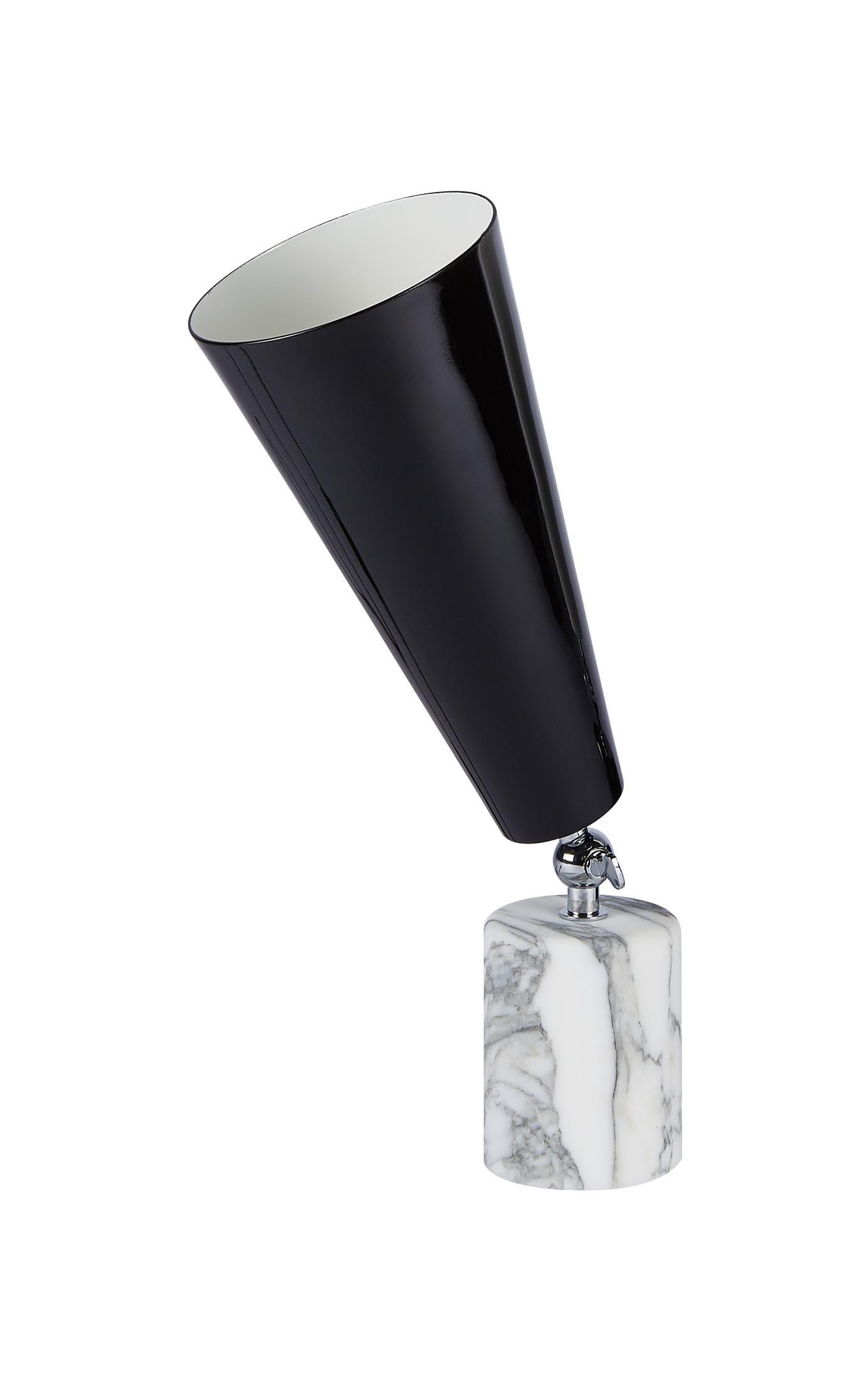 Tato Italia 'Vox' Table Lamp in White Carrara Marble, Chrome, and Glossy Black. Designed by Lorenza Bozzoli in 2016. 

Price is per item. Available to order in unlimited quantities. Available in 15.7