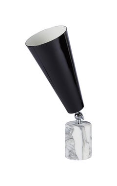 Tato Italia 'Vox' Table Lamp in White Carrara Marble, Chrome, and Glossy Black