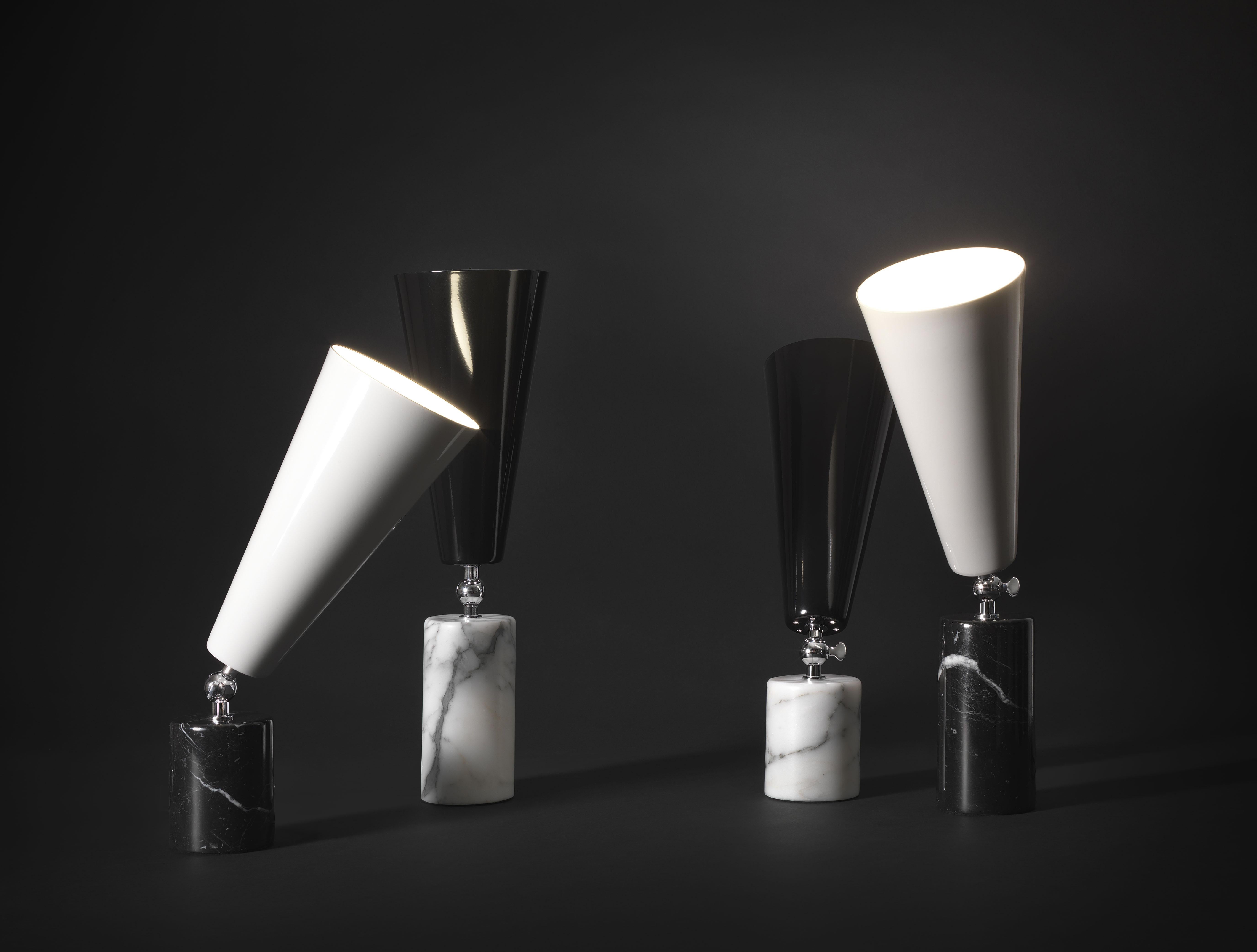 Italian Tato Italia 'Vox' Table Lamp in White Carrara Marble, Chrome, and Glossy Black For Sale