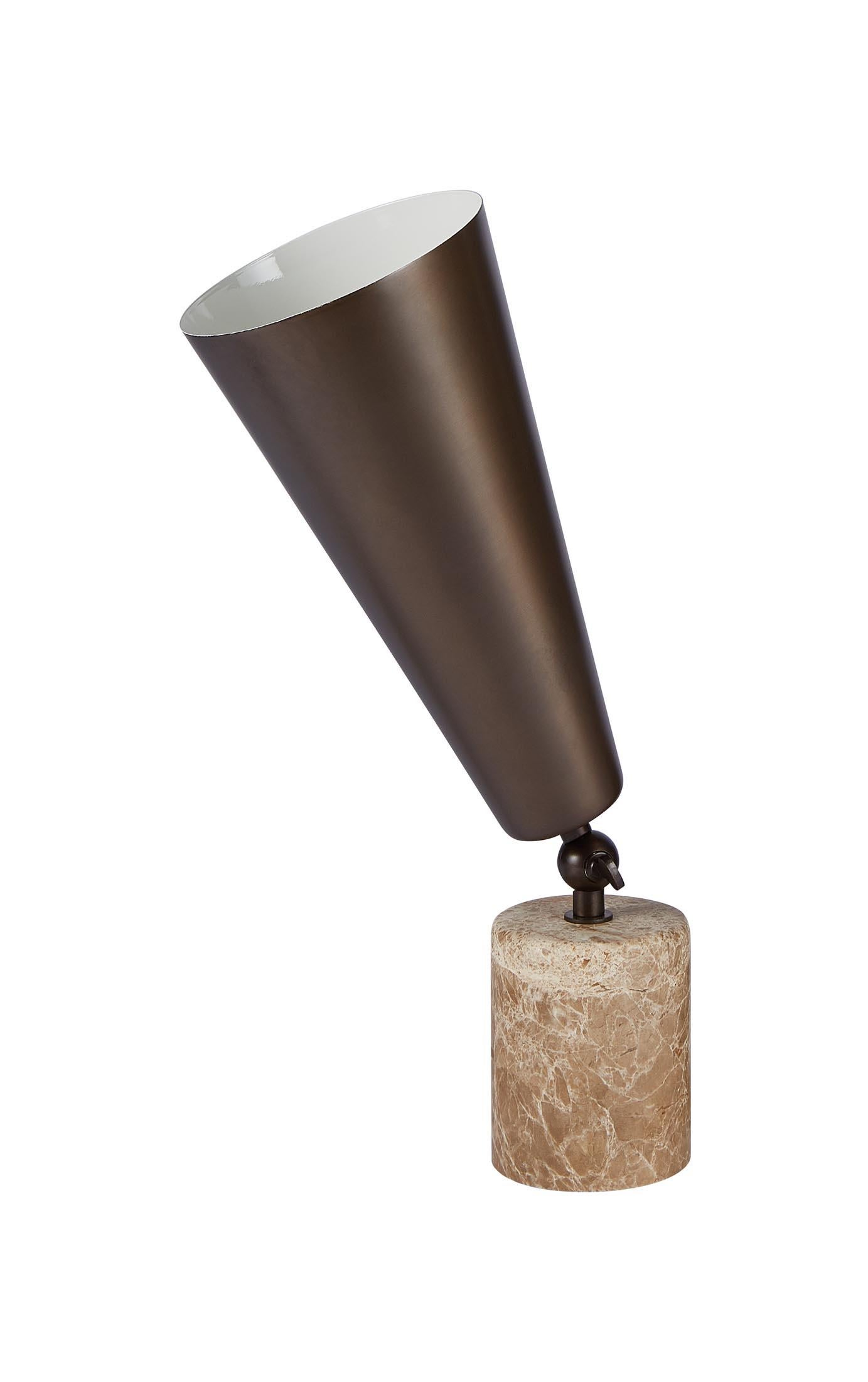 Tato Italia 'Vox' Table Lamp in White Carrara Marble, Satin Brass, and White For Sale 4