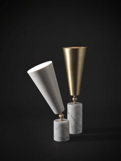Tato Italia 'Vox' Table Lamp in White Carrara Marble, Satin Brass, and White