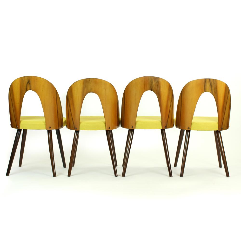 Upholstery Tatra Chairs by Antonin Suman in Walnut, Czechoslovakia, circa 1960, Set of Four For Sale