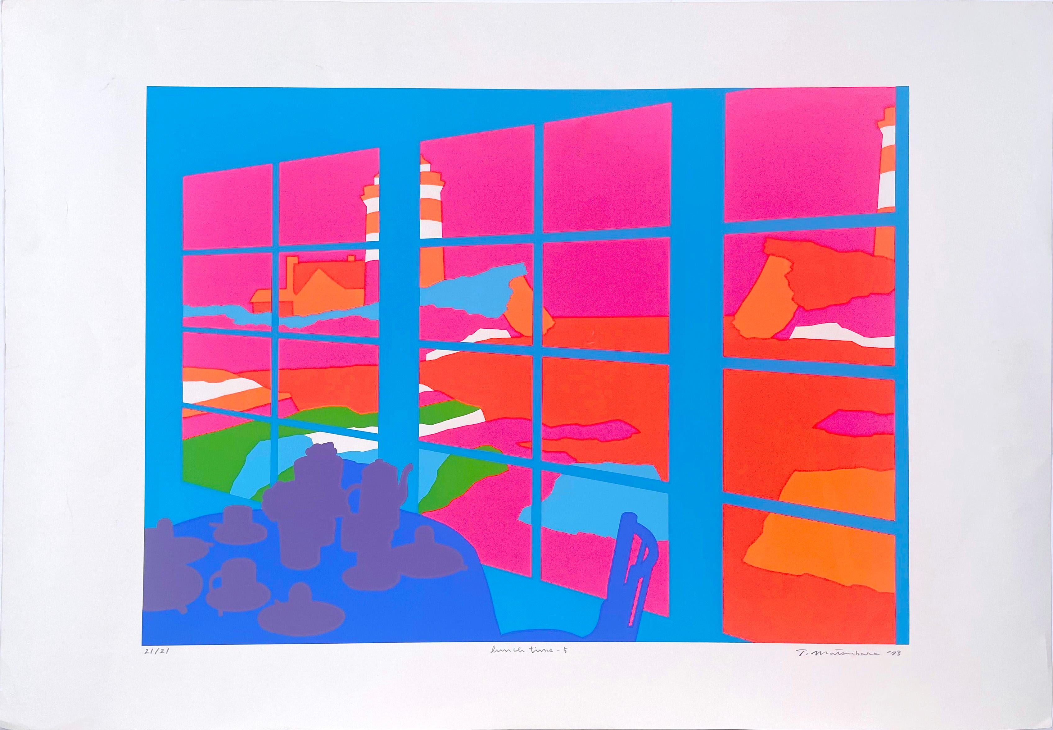 Interior Print Tatsuo Matsubara - "Lunchtime - 5" sérigraphie fluorescente à plusieurs couches sur papier