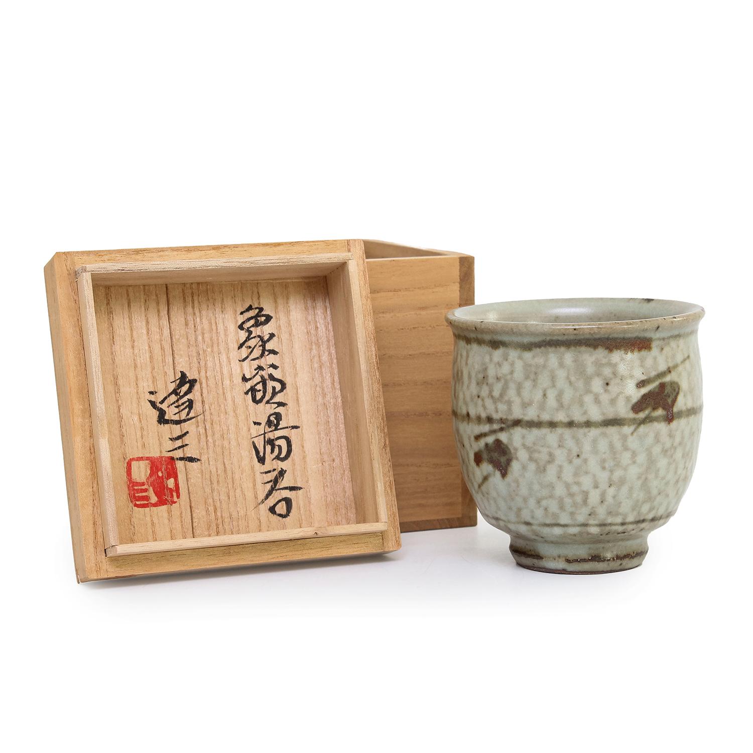 TATSUZO SHIMAOKA 
YUNOMI WITH BOX (INV# NP3196)
stoneware and glaze
3.5 x 3.5 x 3.5”
date unknown
signed