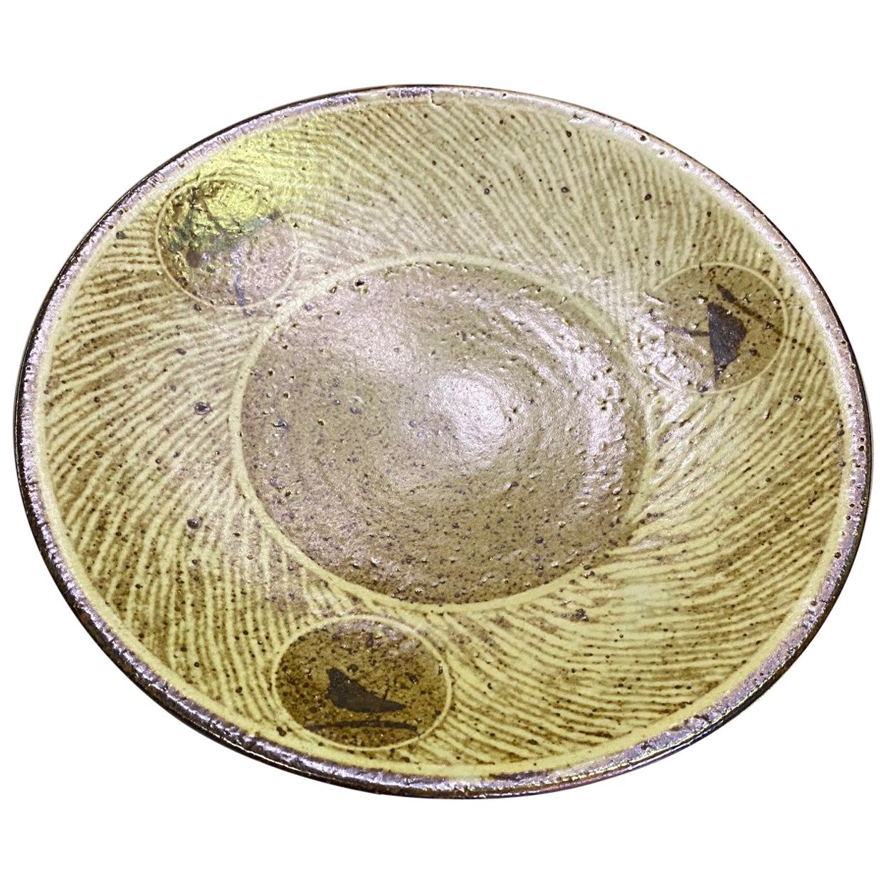 Tatsuzo Shimaoka Japanese Glazed Rope Inlay Pottery Ceramic Plate Low Bowl