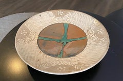 Tatsuzo Shimaoka Japanese Kaki Glazed Rope Inlay Mingei Pottery Bowl Plate