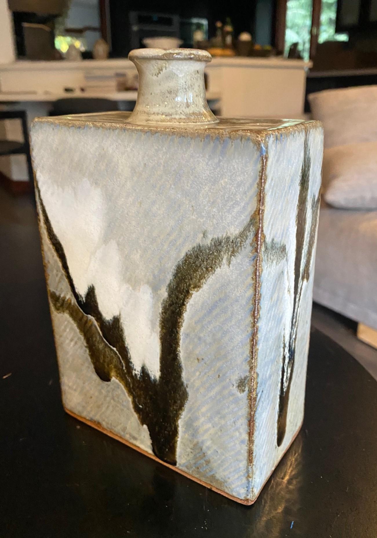 Tatsuzo Shimaoka Signed Exhibited Japanese Mingei Glazed Pottery Vase with Box In Good Condition In Studio City, CA