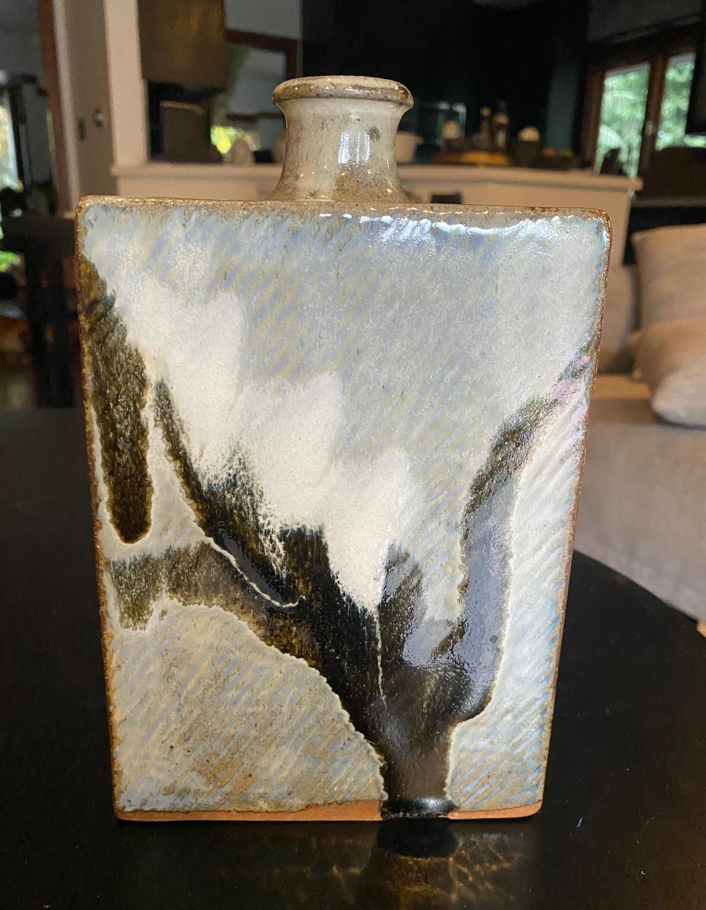 Tatsuzo Shimaoka Signed Exhibited Japanese Mingei Glazed Pottery Vase with Box 1