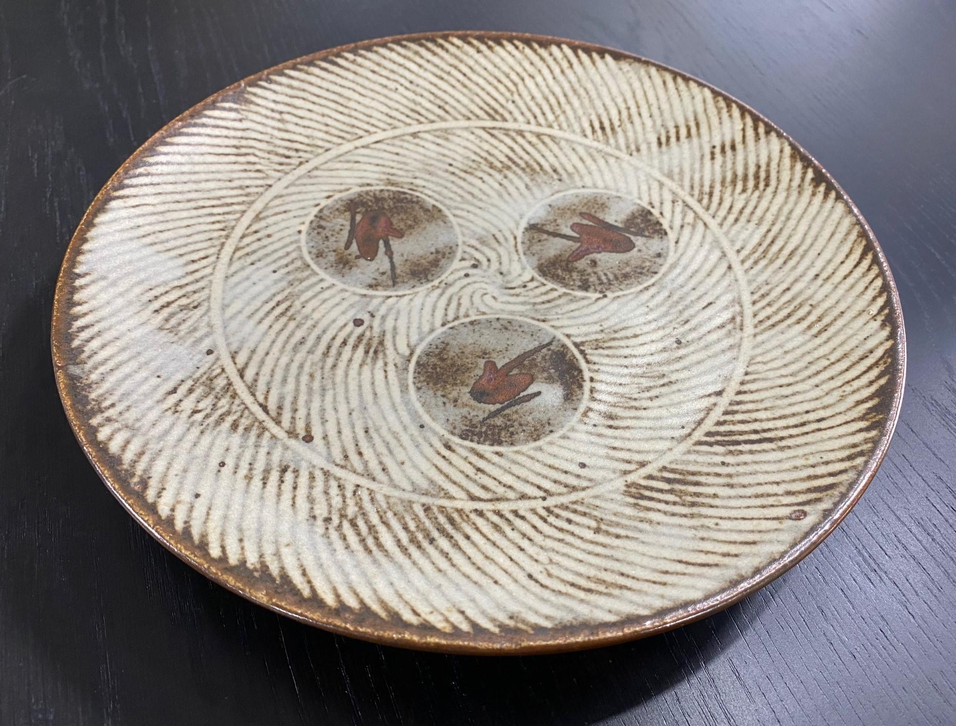 Tatsuzo Shimaoka Signed Japanese Glazed Rope Inlay Ceramic Pottery Bowl Plate For Sale 8