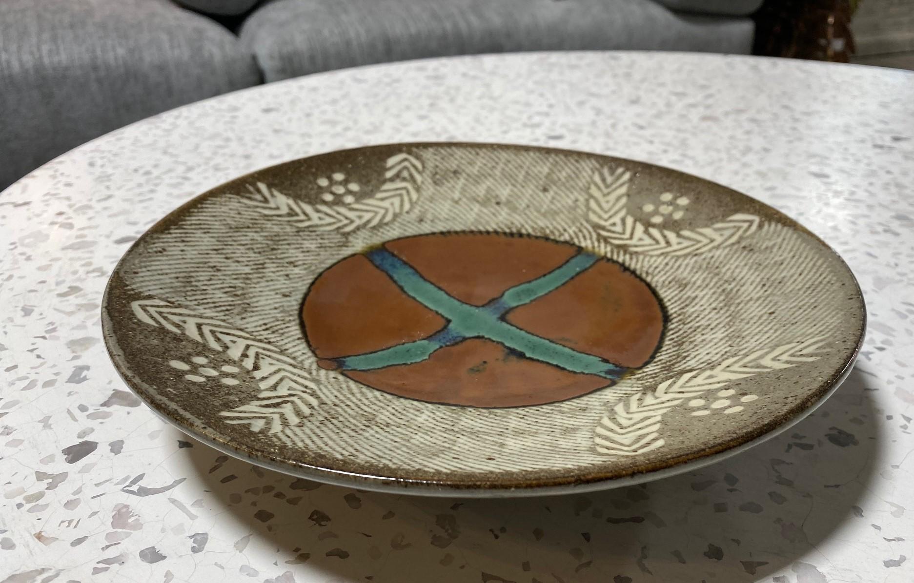 Showa Tatsuzo Shimaoka Signed Japanese Glazed Rope Inlay Mingei Pottery Bowl Plate