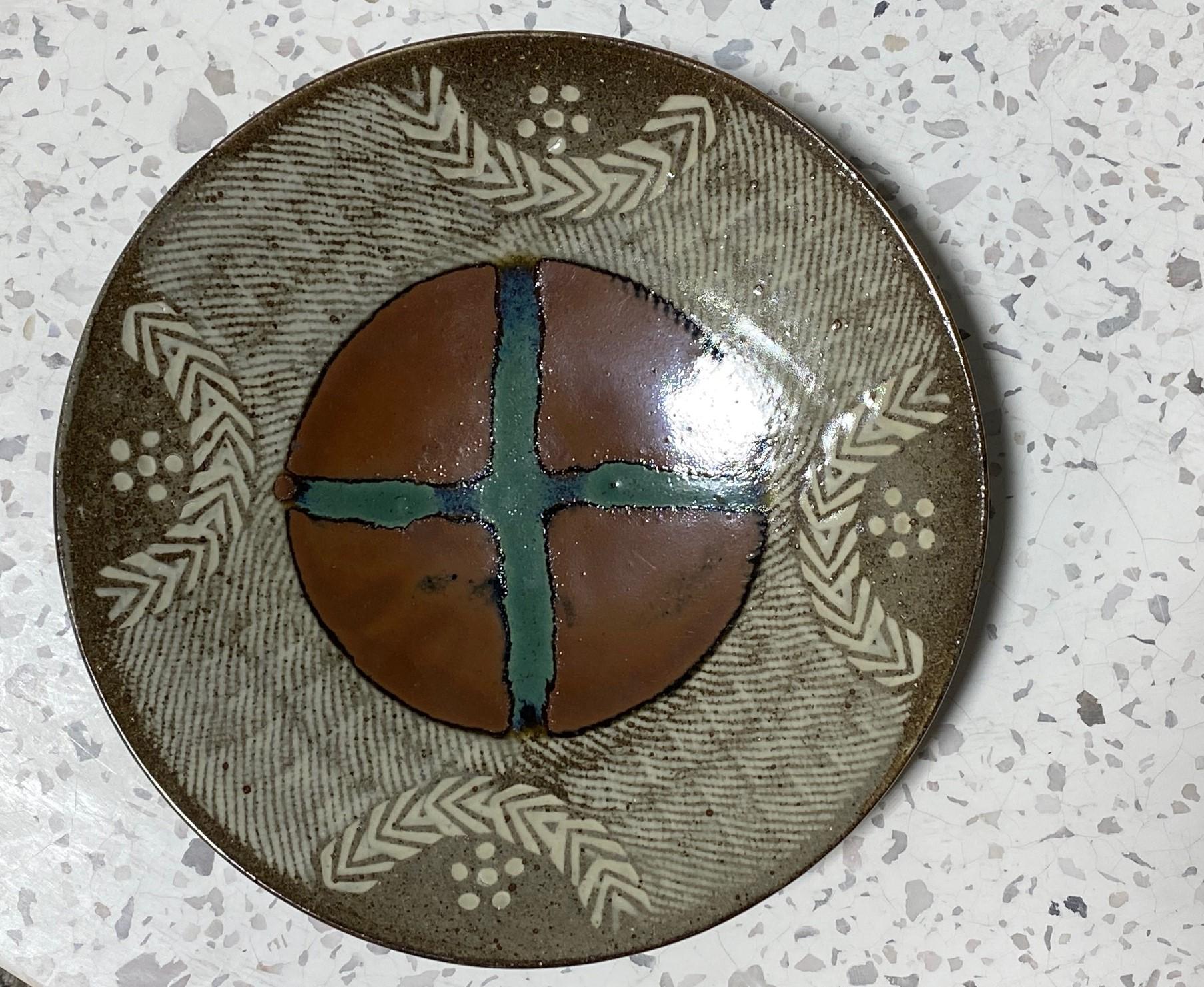 Tatsuzo Shimaoka Signed Japanese Glazed Rope Inlay Mingei Pottery Bowl Plate 1