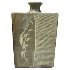 Vintage Tatsuzo Shimaoka Signed Japanese Henko Rope Inlay Pottery Ceramic Vase with Box