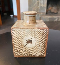 Tatsuzo Shimaoka Signed Japanese Mingei Pottery Glazed Rope Inlay Vase with Box