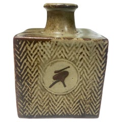 Retro Tatsuzo Shimaoka Signed Japanese Mingei Pottery Glazed Rope Inlay Vase with Box