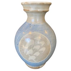 Tatsuzo Shimaoka, vaso firmato in ceramica giapponese Mingei con intarsio di corde smaltate e scatola