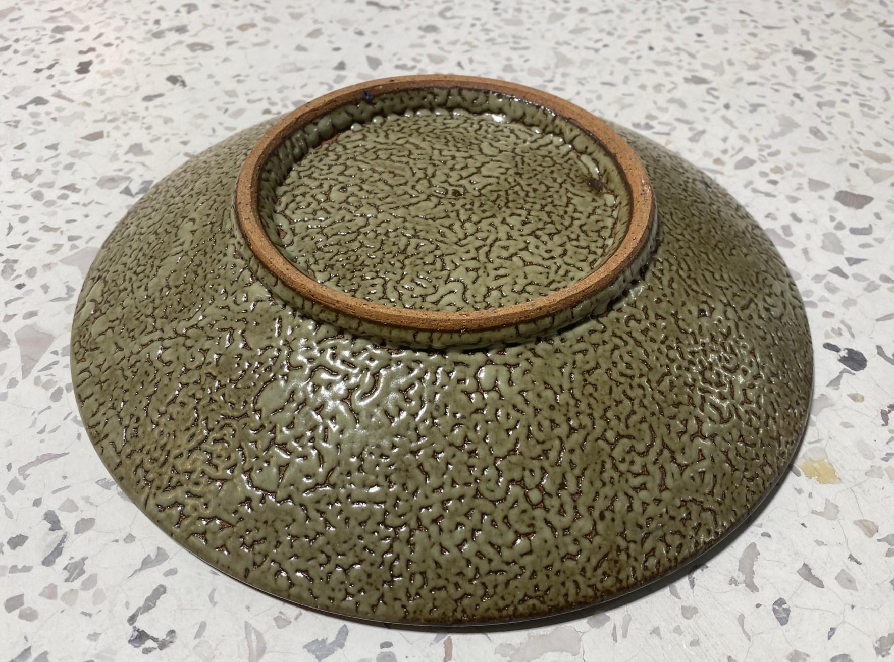 Earthenware Tatsuzo Shimaoka Signed Japanese Mingei Rope Inlay Mashiko Pottery Plate Charger For Sale