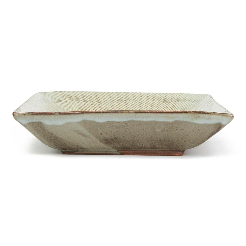 Japanese Tatsuzo Shimaoka Square Stoneware Studio Pottery Plate, 20th Century For Sale