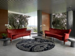 Biophilic Motifs Black White Wool Round Rug by Deanna Comellini In Stock 110 cm