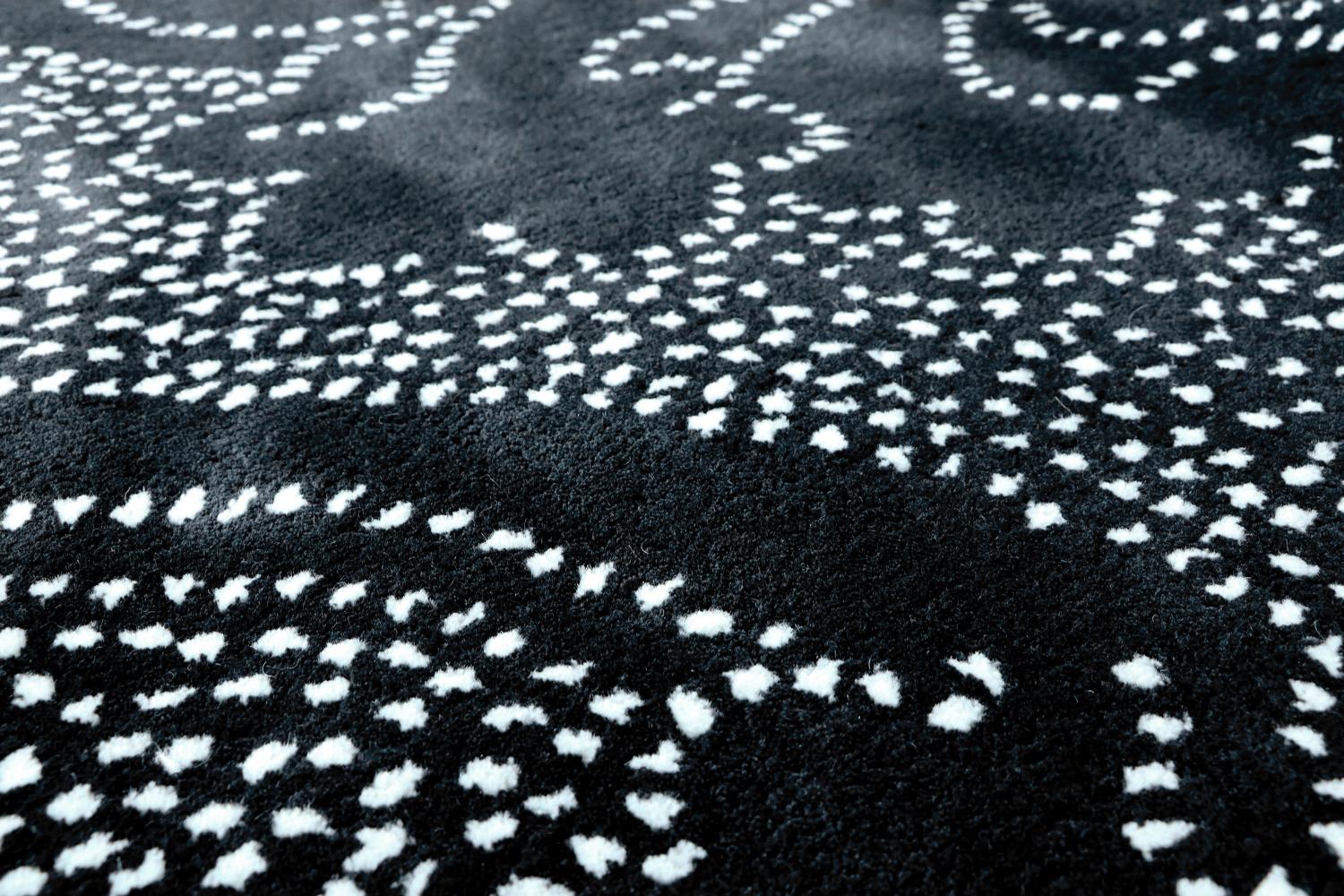 Modern Biophilic Motifs Black White Wool Round Rug by Deanna Comellini In Stock 110 cm For Sale