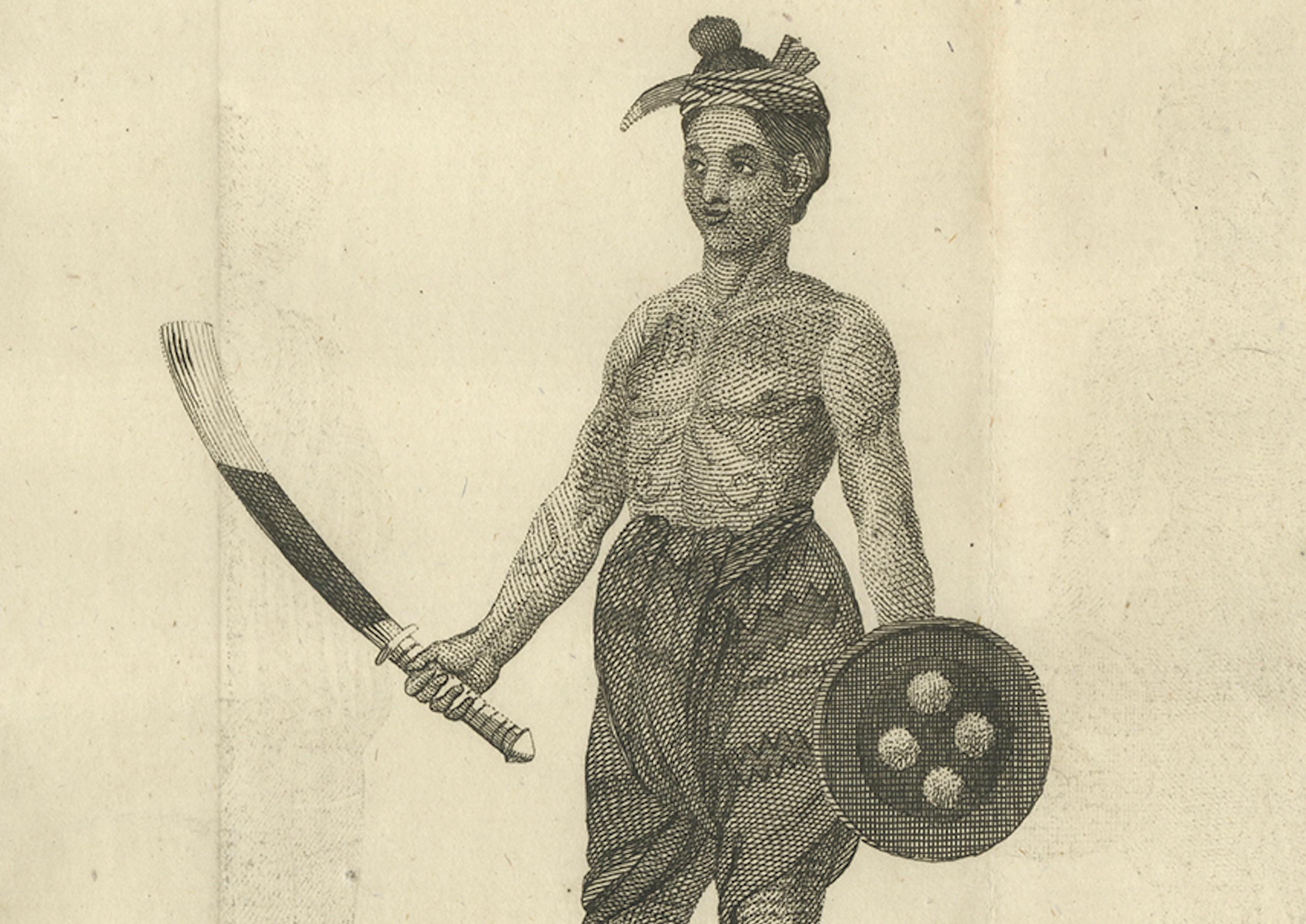 Granjero birmano tatuado y su esposa - Grabado antiguo sobre traje, hacia 1800 en venta 2