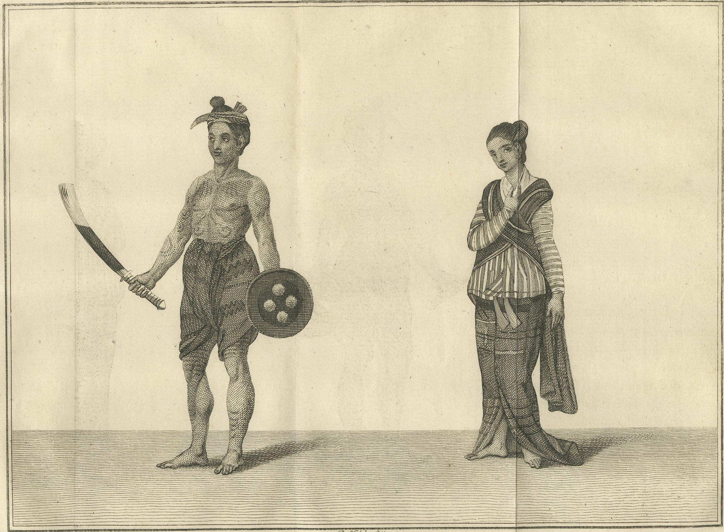 Granjero birmano tatuado y su esposa - Grabado antiguo sobre traje, hacia 1800 en venta 3
