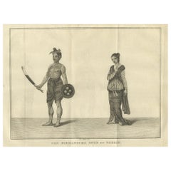 Granjero birmano tatuado y su esposa - Grabado antiguo sobre traje, hacia 1800